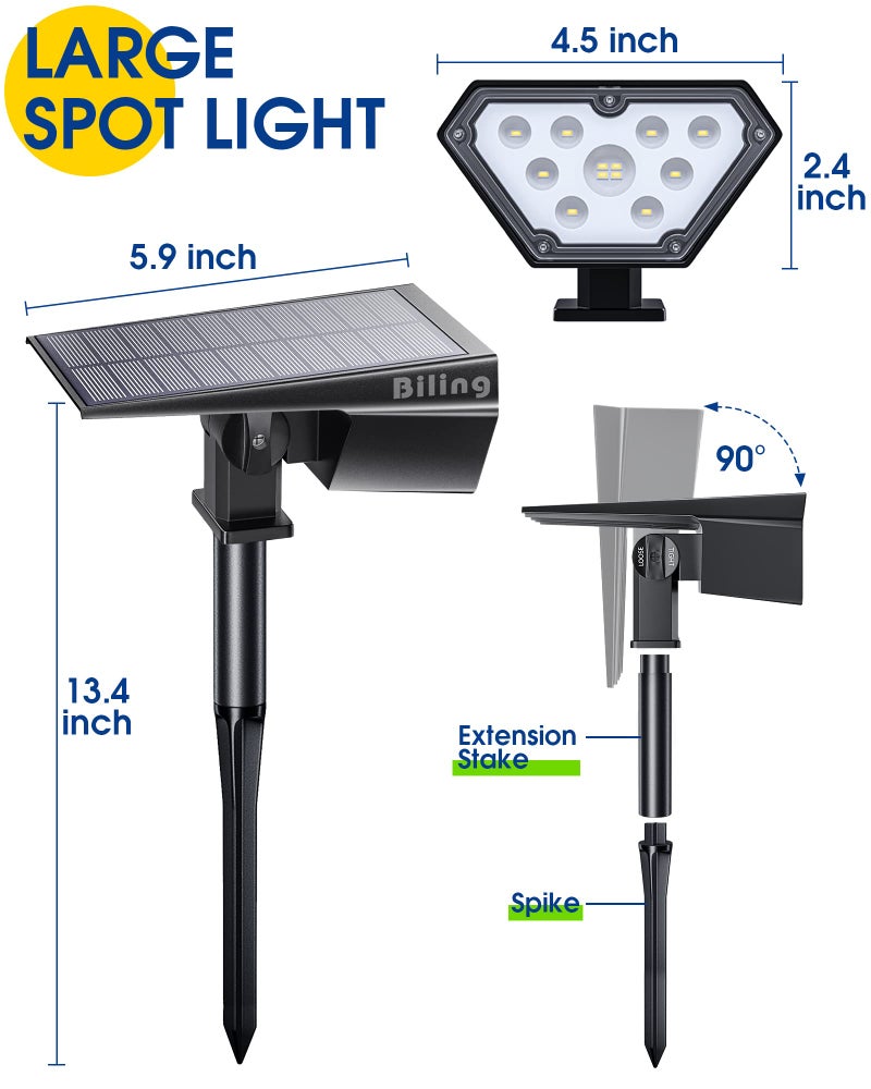 Biling Solar Spot Lights Outdoor, 2-in-1 Solar Landscape Lights 12 LED Bulbs Solar Powered IP67 Waterproof Adjustable Wall Light for Patio Pathway Yard Garden Driveway Pool - Warm White - Image 5